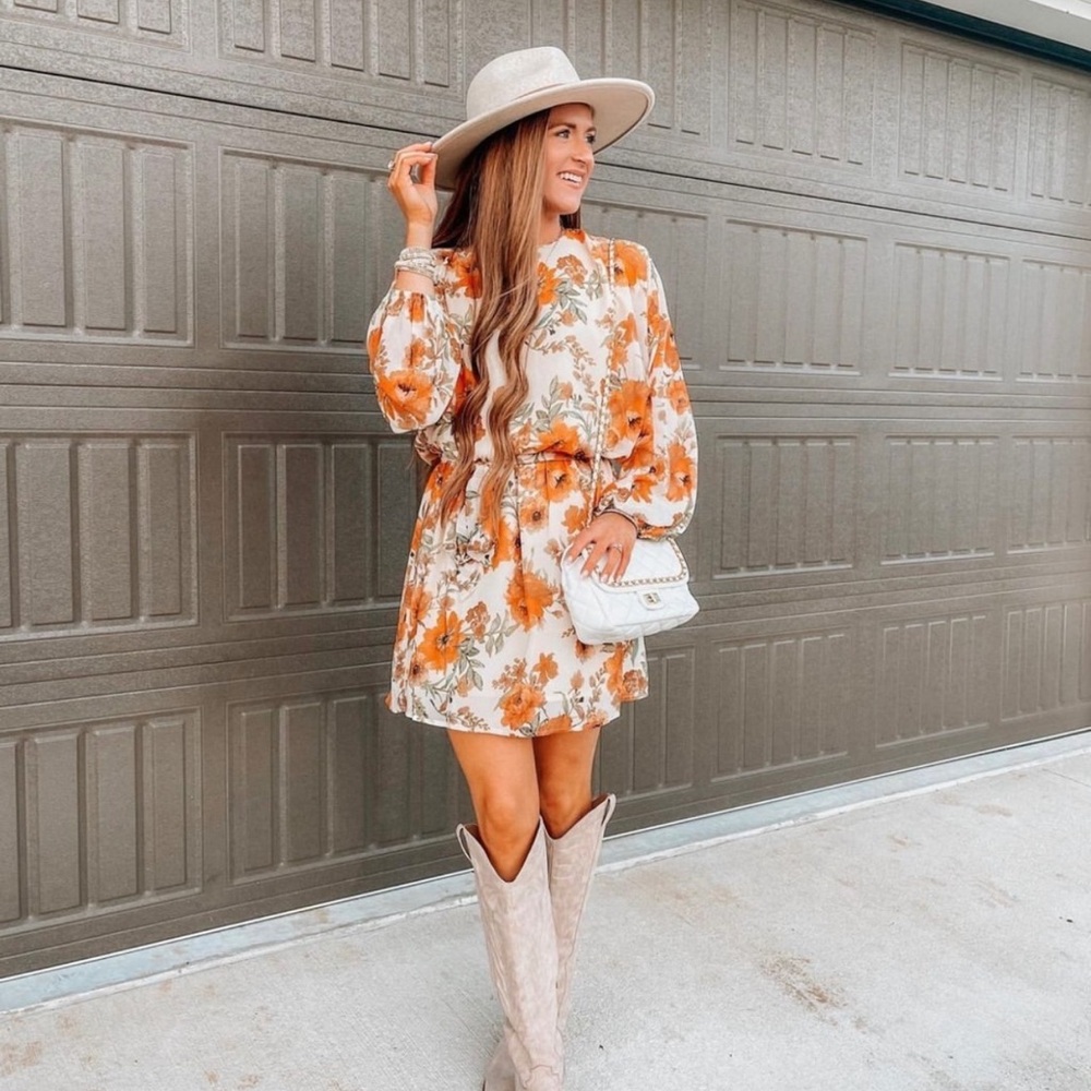Floral Orange and White Dress